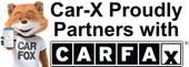 Car-X partners with Carfax; Carfax fox holds a phone, showing information.
