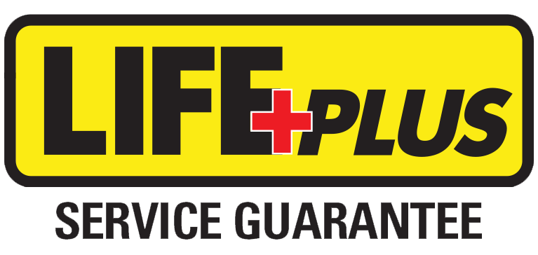LifePlus Service Guarantee LIFE+PLUS service guarantee logo in yellow, black, red and white