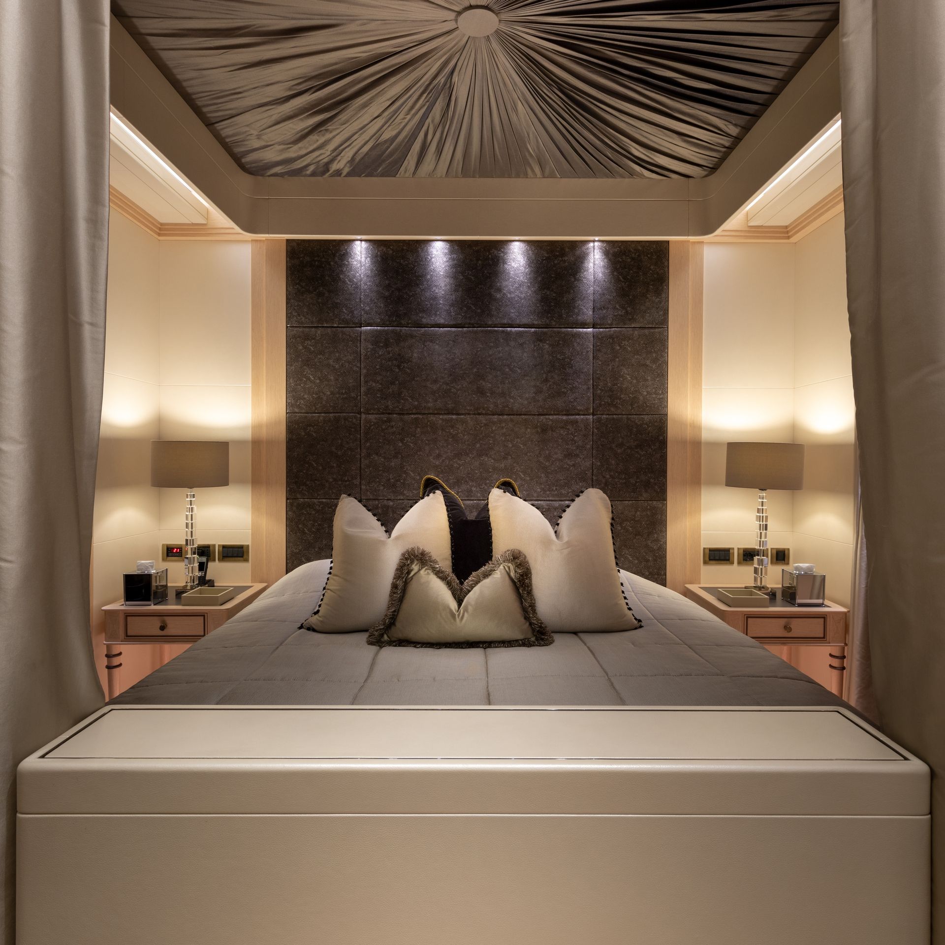 Symmetrical VIP cabin aboard motor yacht Honor