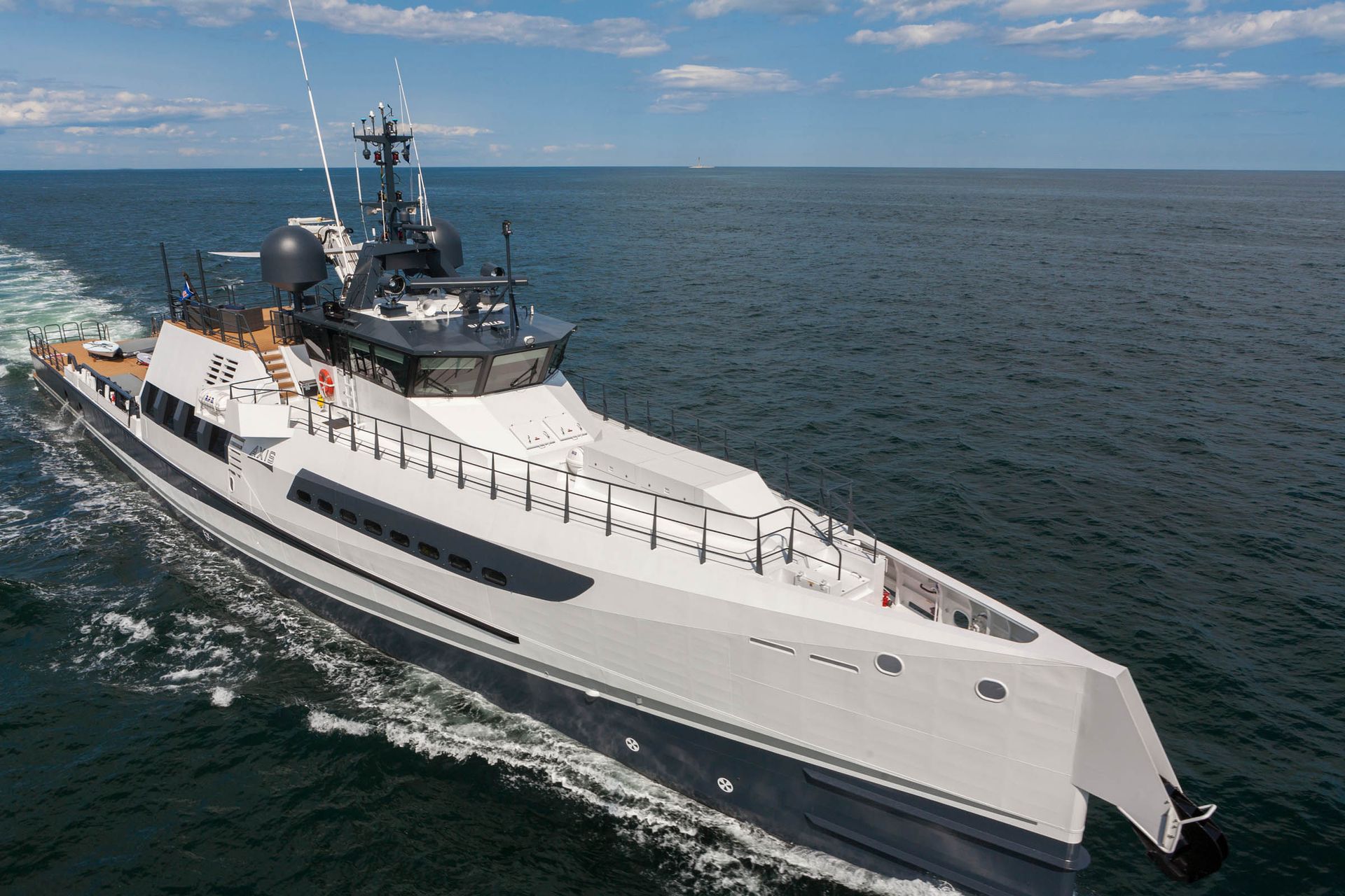 Aerial view of support vessel Axis at sea
