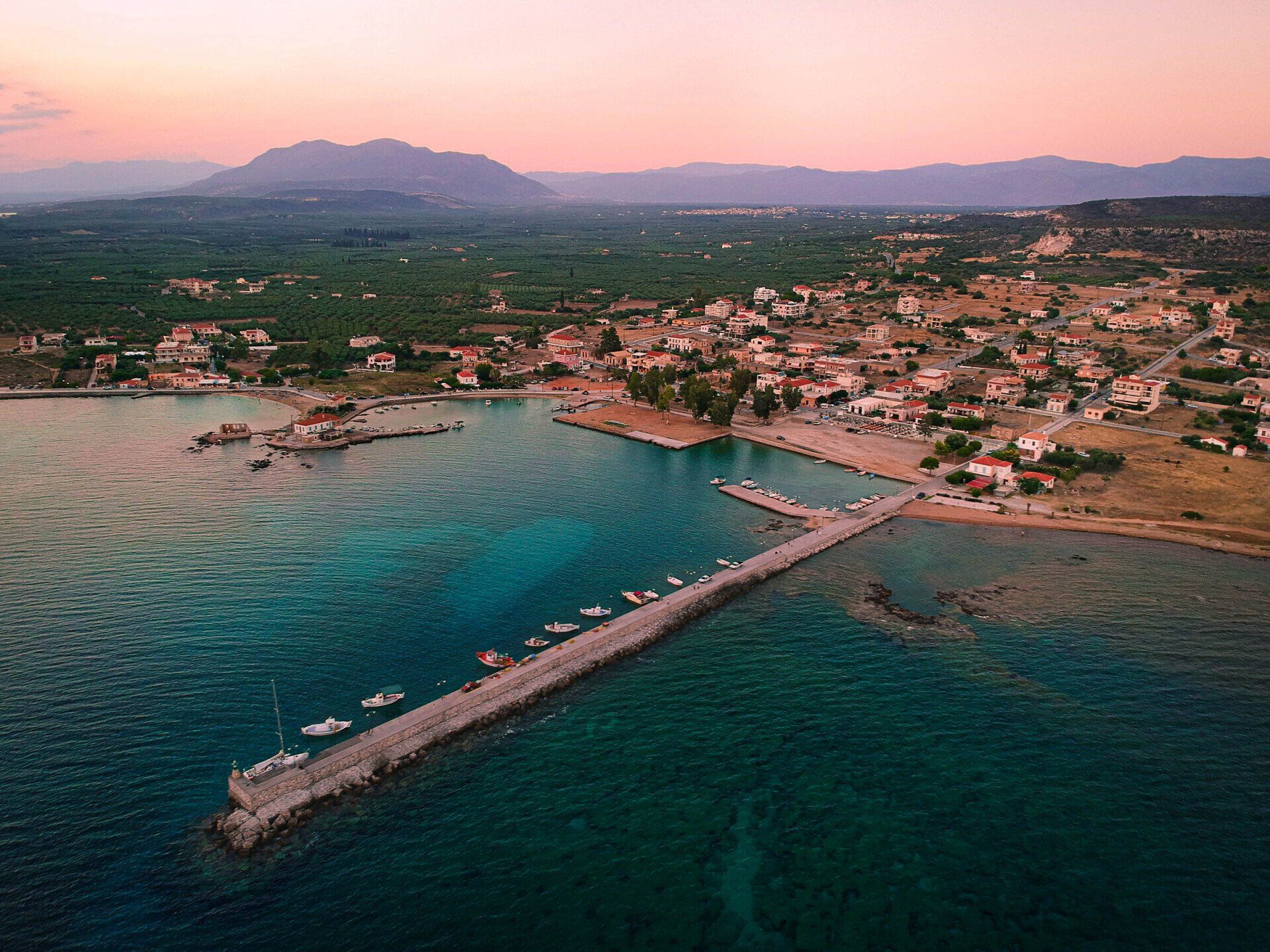 Boat at anchor off the Peloponnese coast in Greece