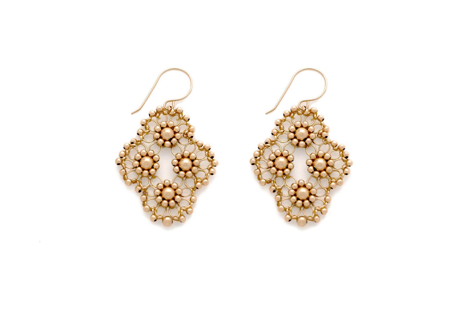 Beaded drop earrings photographed on white
