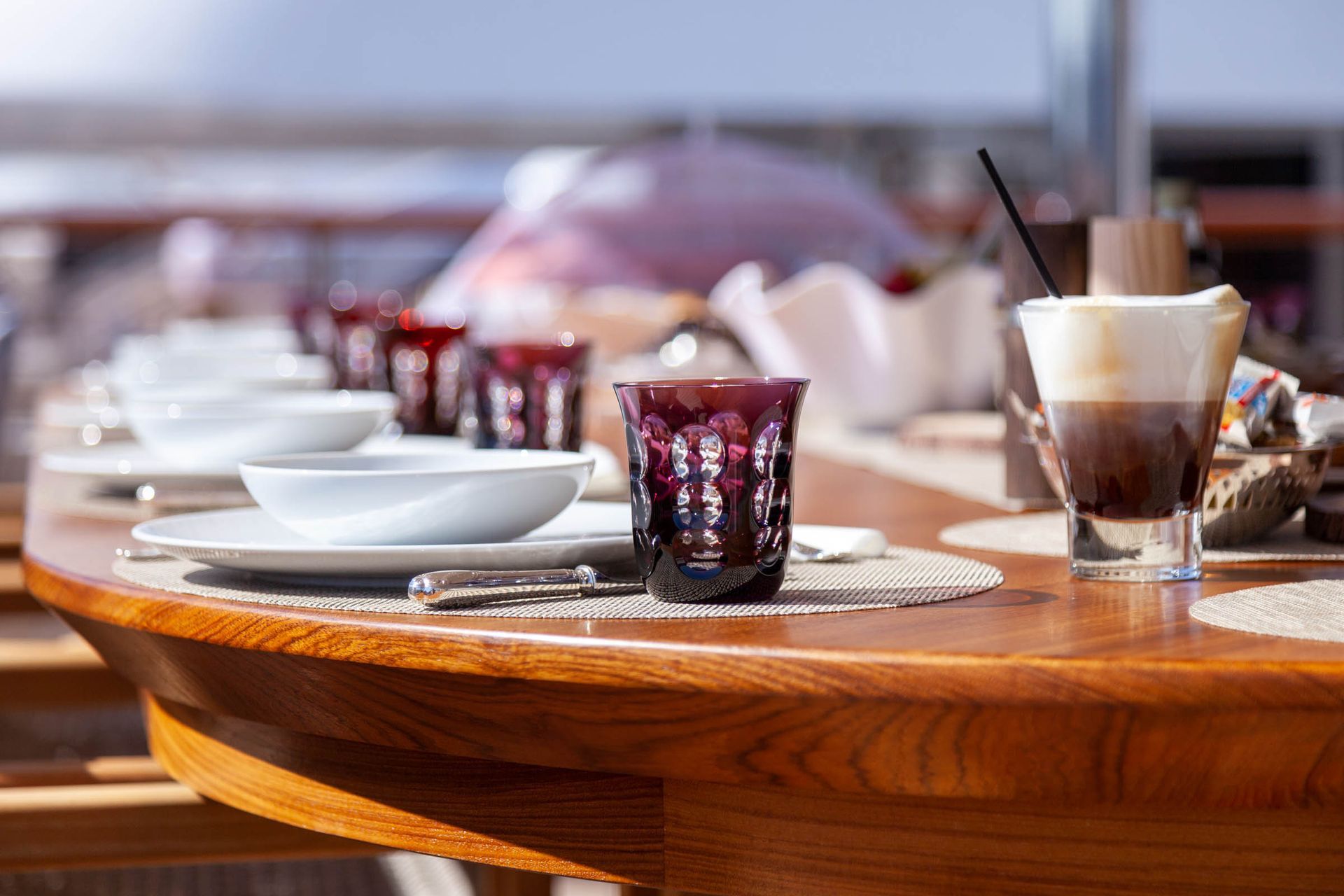 Breakfast service prepared aboard a yacht
