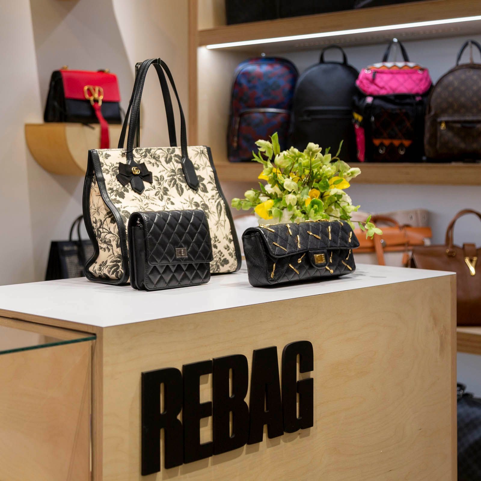 Luxury handbag display at the Rebag Dadeland store