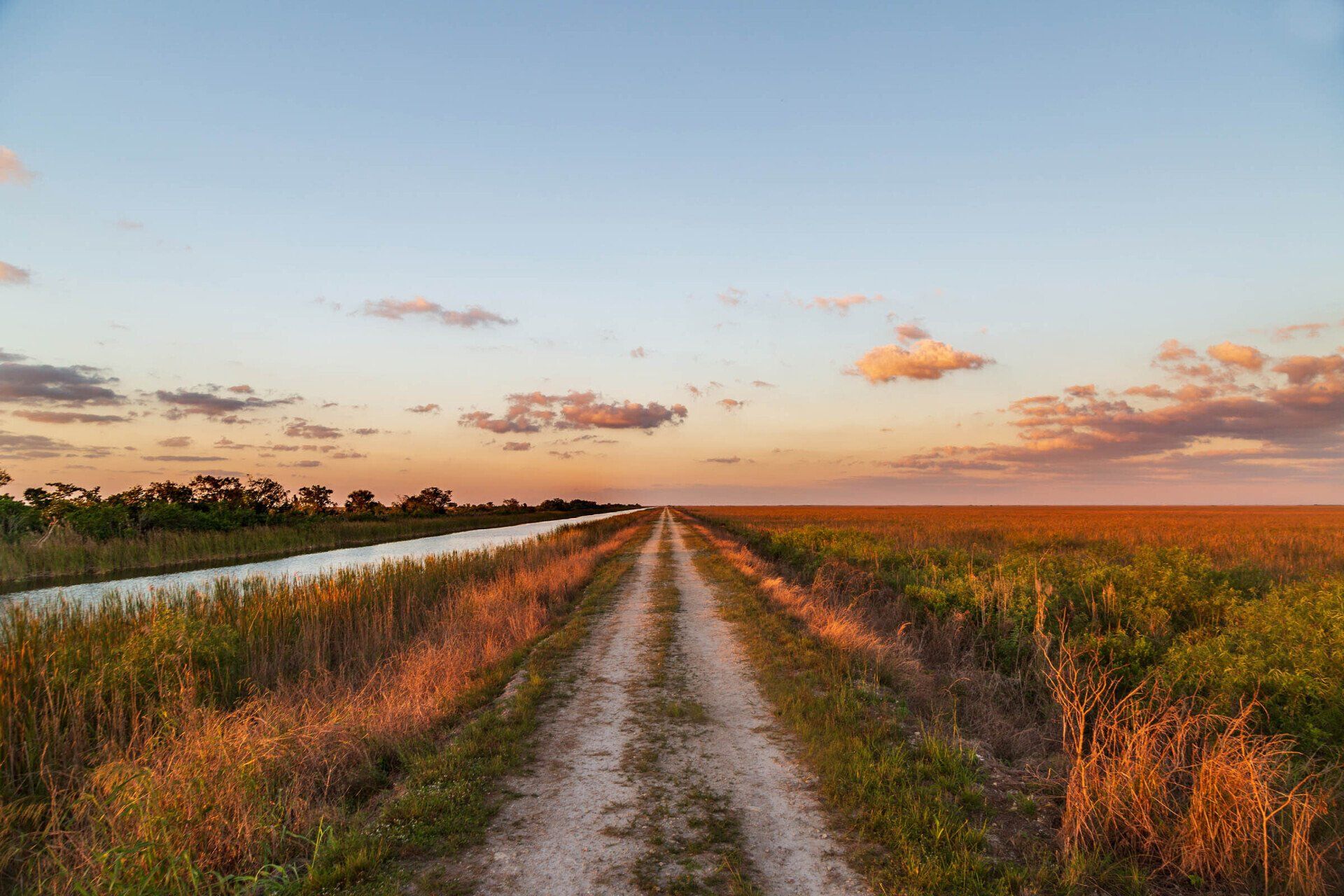 Everglades road crossing a wide grassland landscape