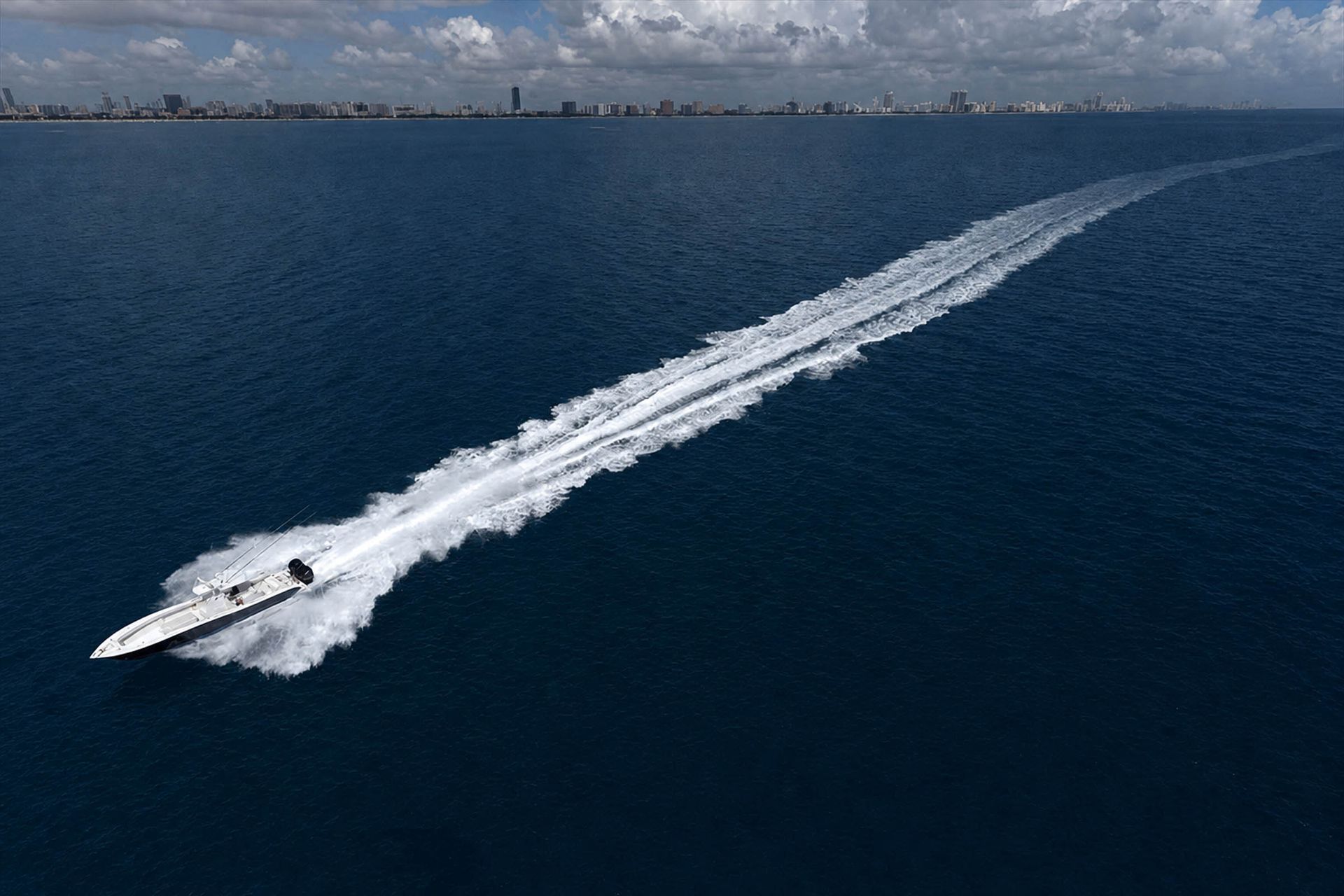 Tender approaching motor yacht Intrepid from above