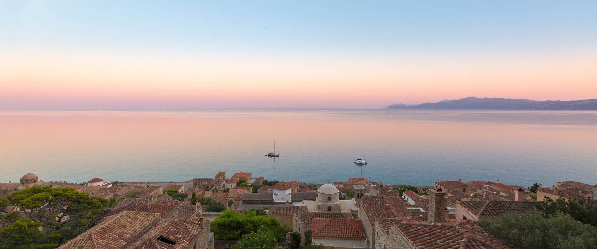 Violet-toned cityscape in the Peloponnese, Greece