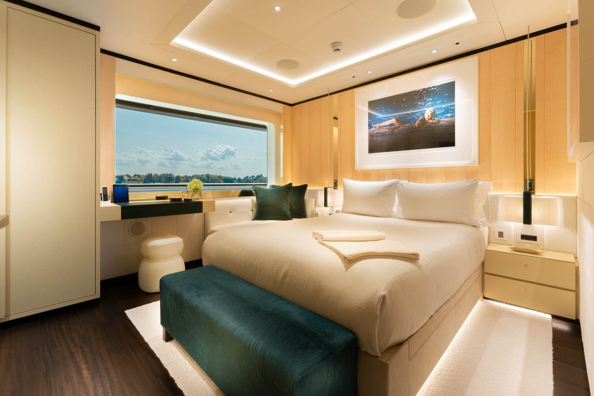 VIP stateroom on the bridge deck of motor yacht Hasna