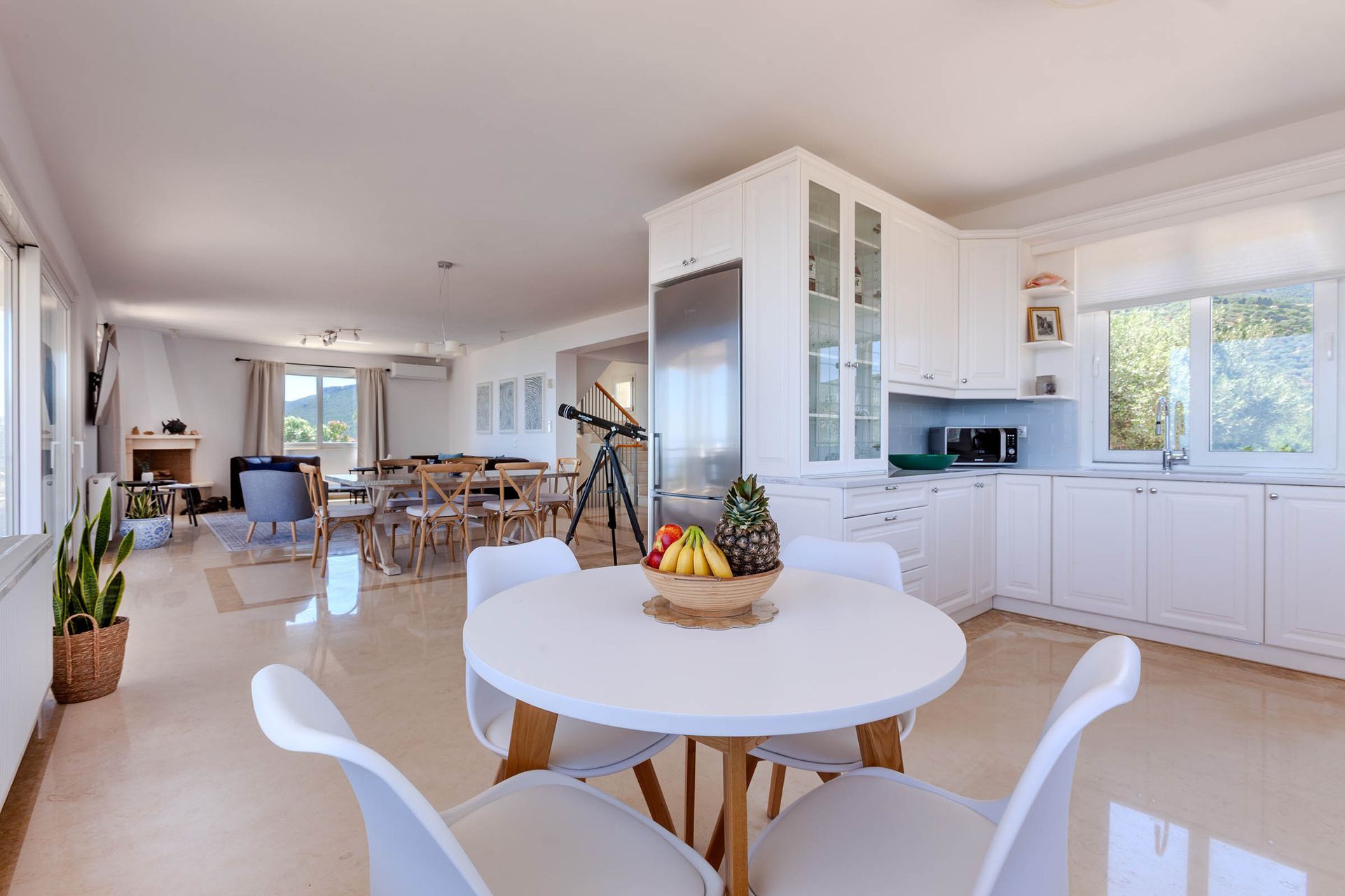 Bright open-plan kitchen and dining interior