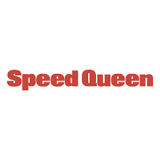 The logo for speed queen is red on a white background.