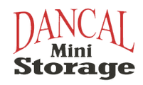 Logo for Dancal Mini Storage; red arched text 