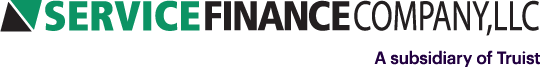 Logo for Service Finance Company, LLC, with a green triangle icon and the text