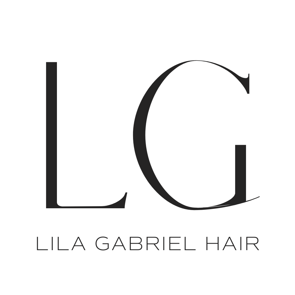 Black logo with the initials LG above the text LILA GABRIEL HAIR.