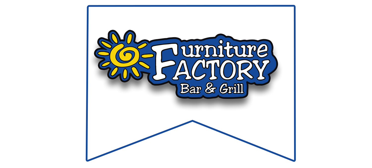A logo for furniture factory bar and grill