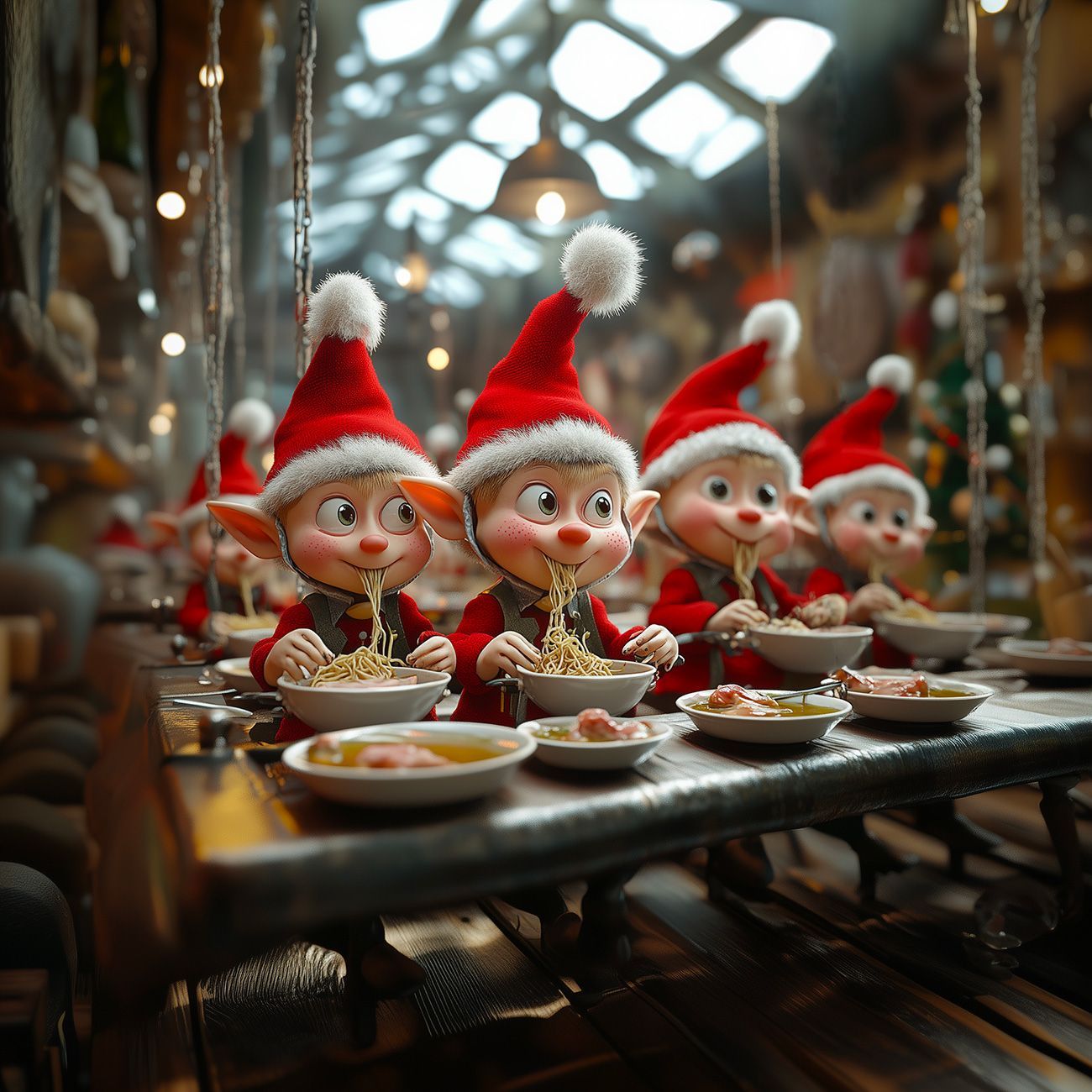 Image de lutins farceurs mangeant de la soupe réalisée avec l'intelligence artificielle.