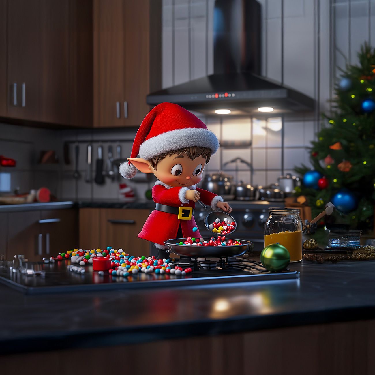 Un petit lutin farceur mange tous les chocolats du calendrier de l'avant