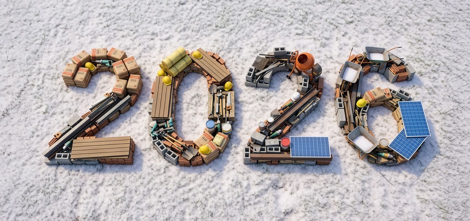 2026 écrit avec des matériaux de construction