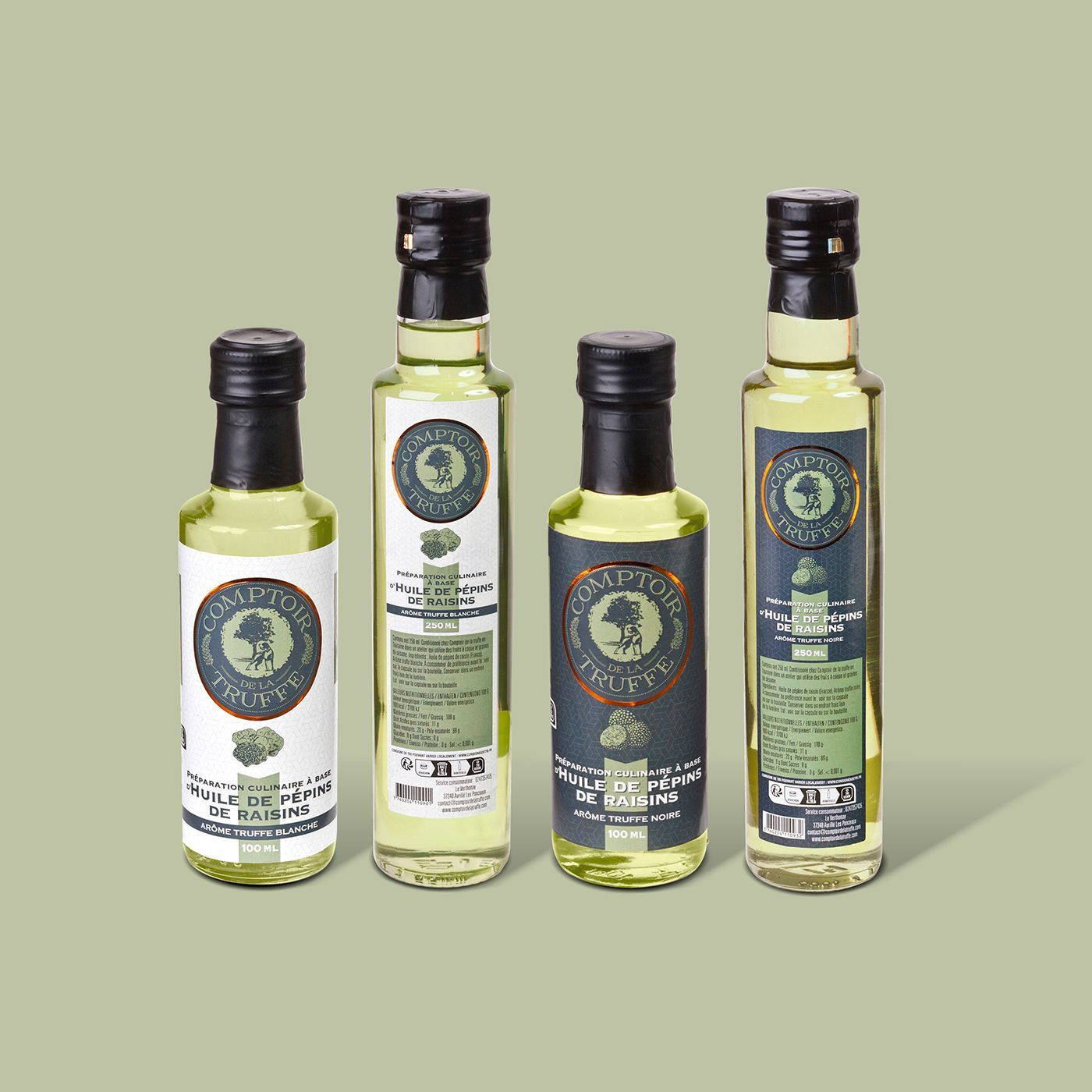Bouteilles huile de pépins de raisins à la Truffe Comptoir de la truffe et du champignon