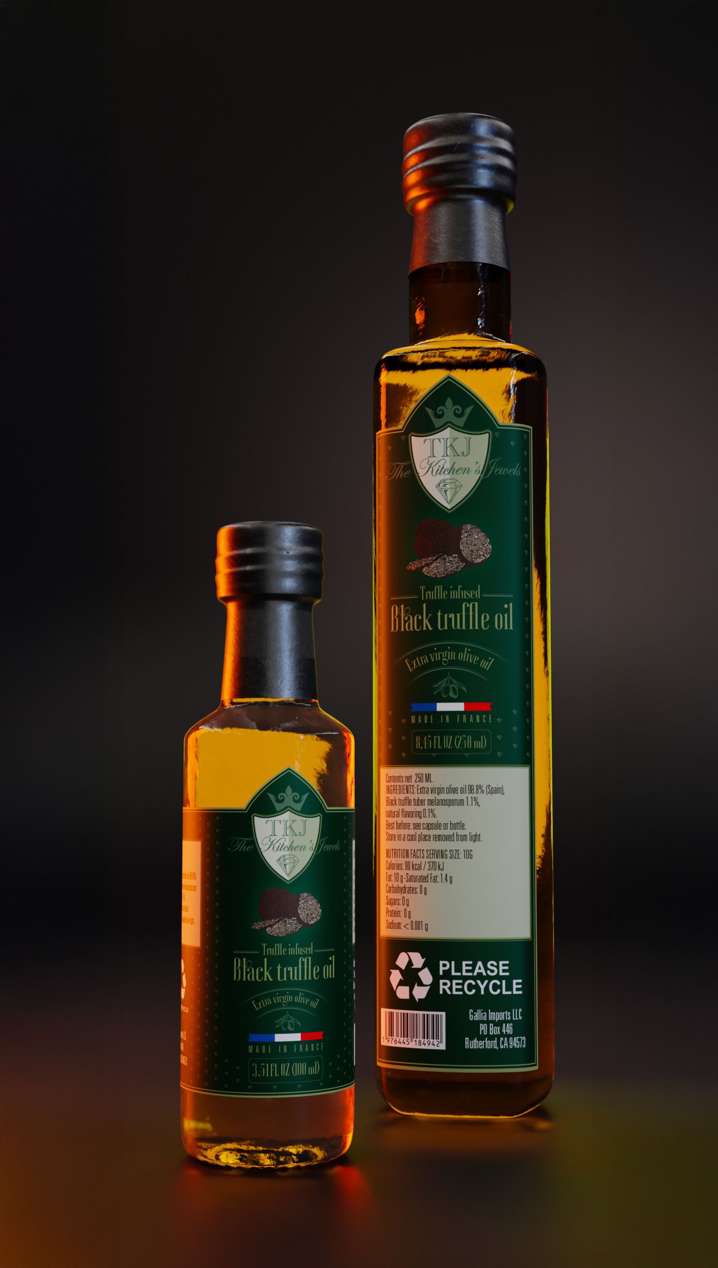 Bouteilles d'huile d'olive à la truffes noire TKJ