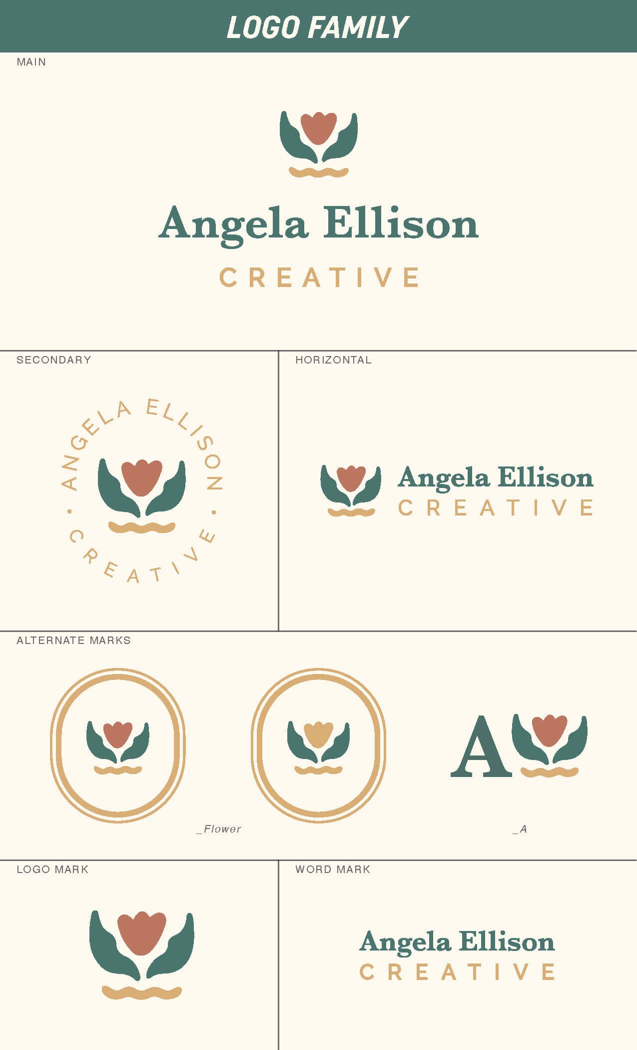 Logo family created for purpose-driven business rebrand. Seven logo variations displayed in total.