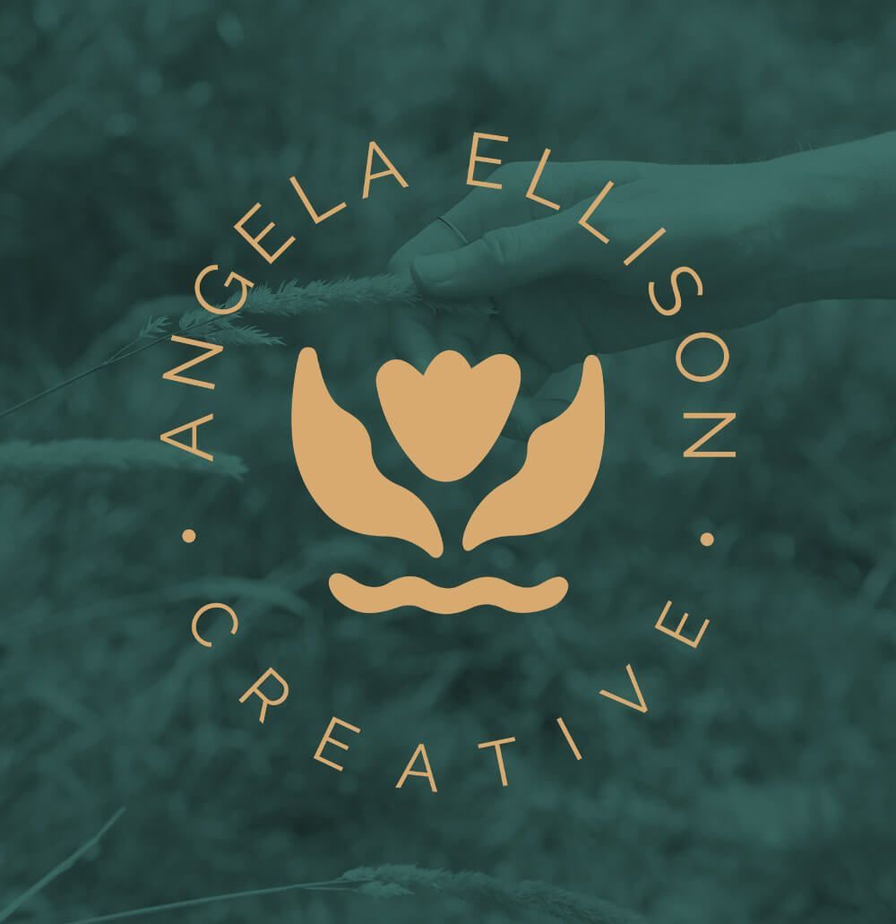 secondary logo for sustainably-minded founder displayed on top of photo of hand touching cattails with color overlay