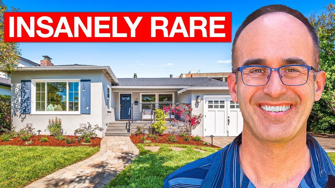 Bright suburban house with “INSANELY RARE” text and a smiling man in the foreground