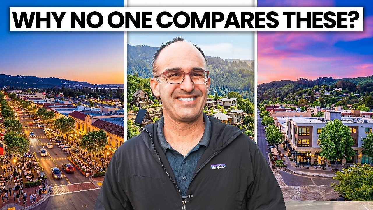 Collage of a smiling man between two cityscape views at sunset, with text “WHY NO ONE COMPARES THESE?”