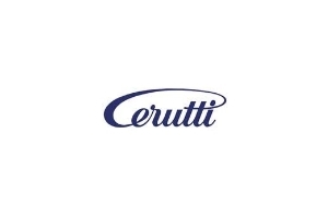 Un logo cerruti blu su sfondo bianco.