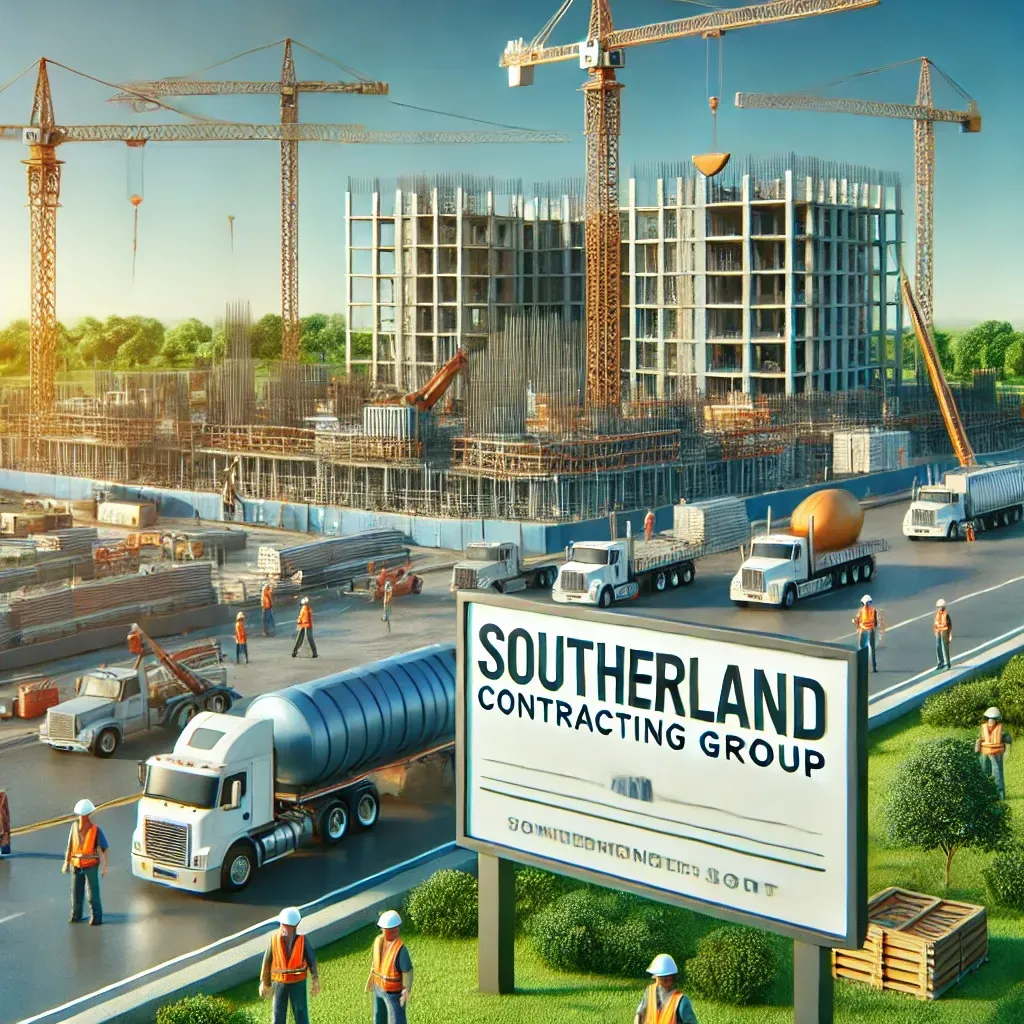 new construction site featuring cranes, buildings under construction, southerland contracting group