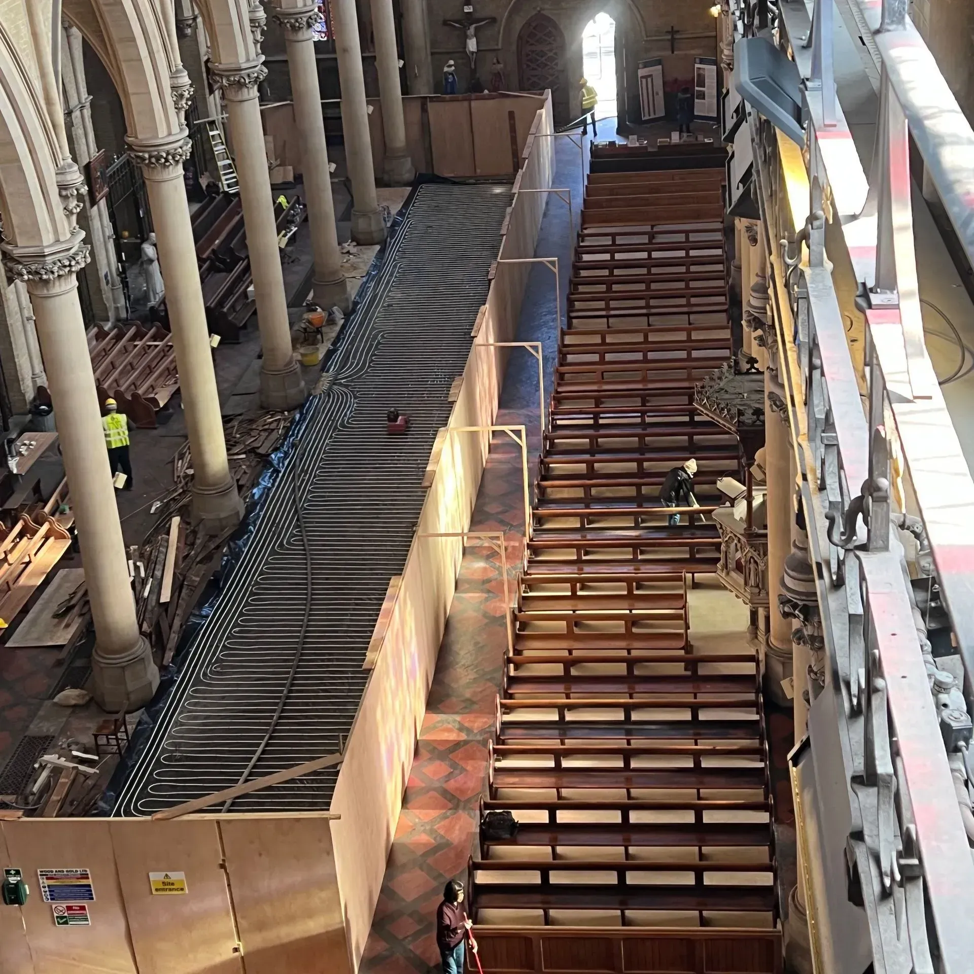 Large church with an underfloor heating installation, ready for liquid screed to be laid by City Flow Screed.