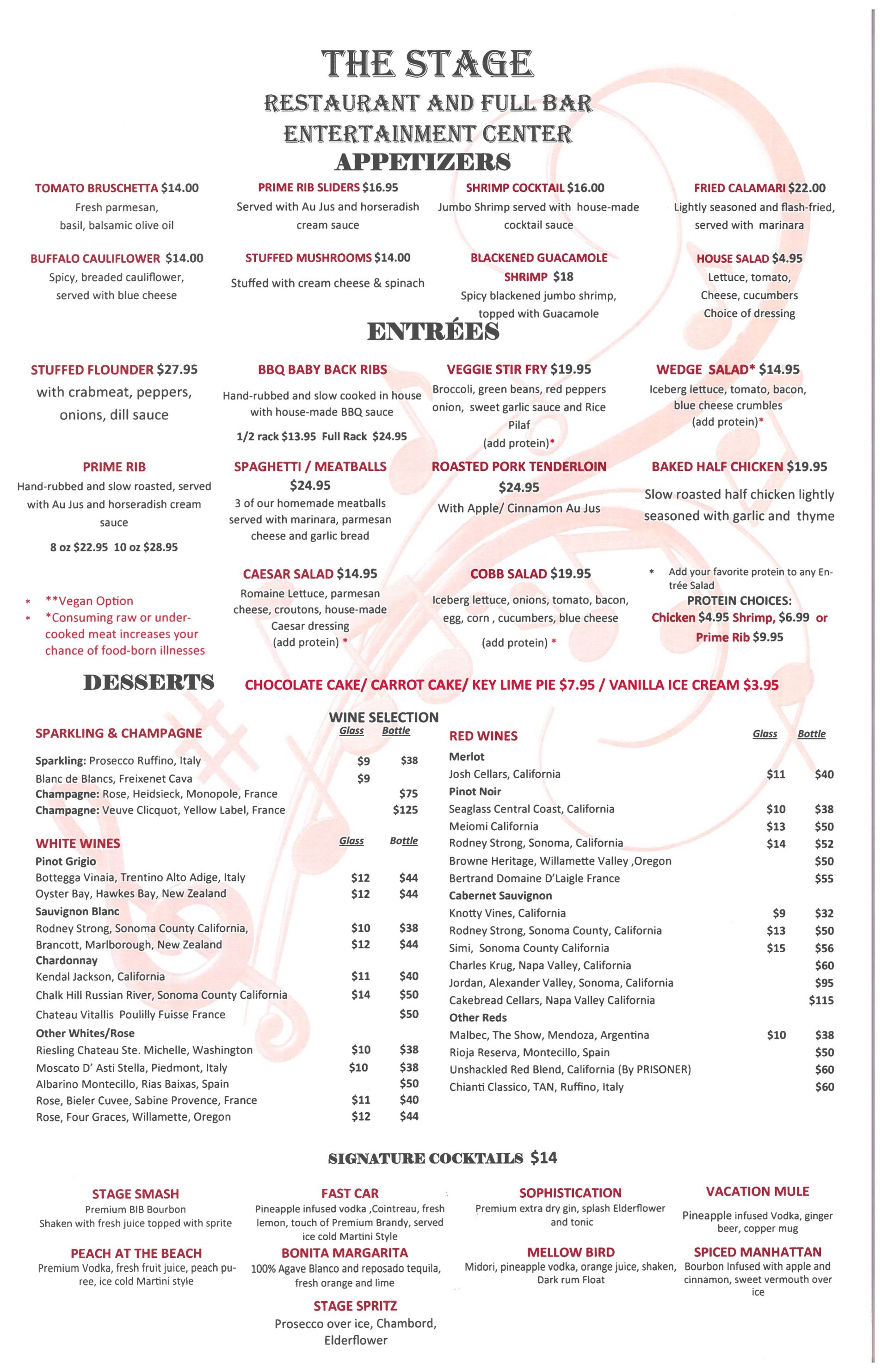 A menu for a restaurant with a lot of items on it