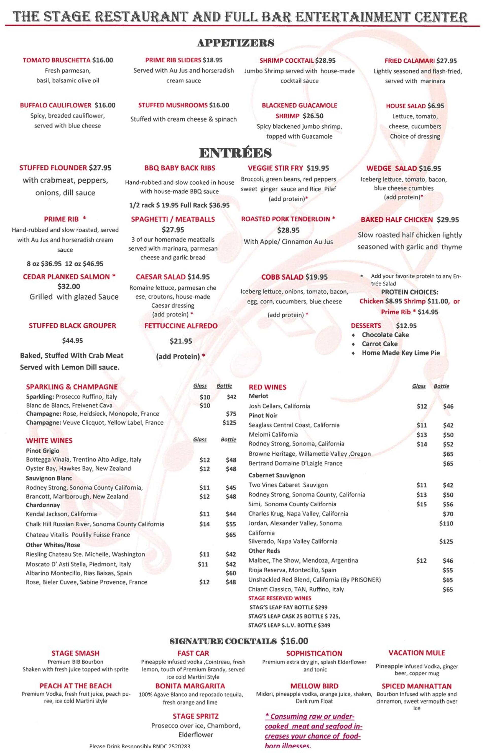 A menu for a restaurant with a lot of items on it