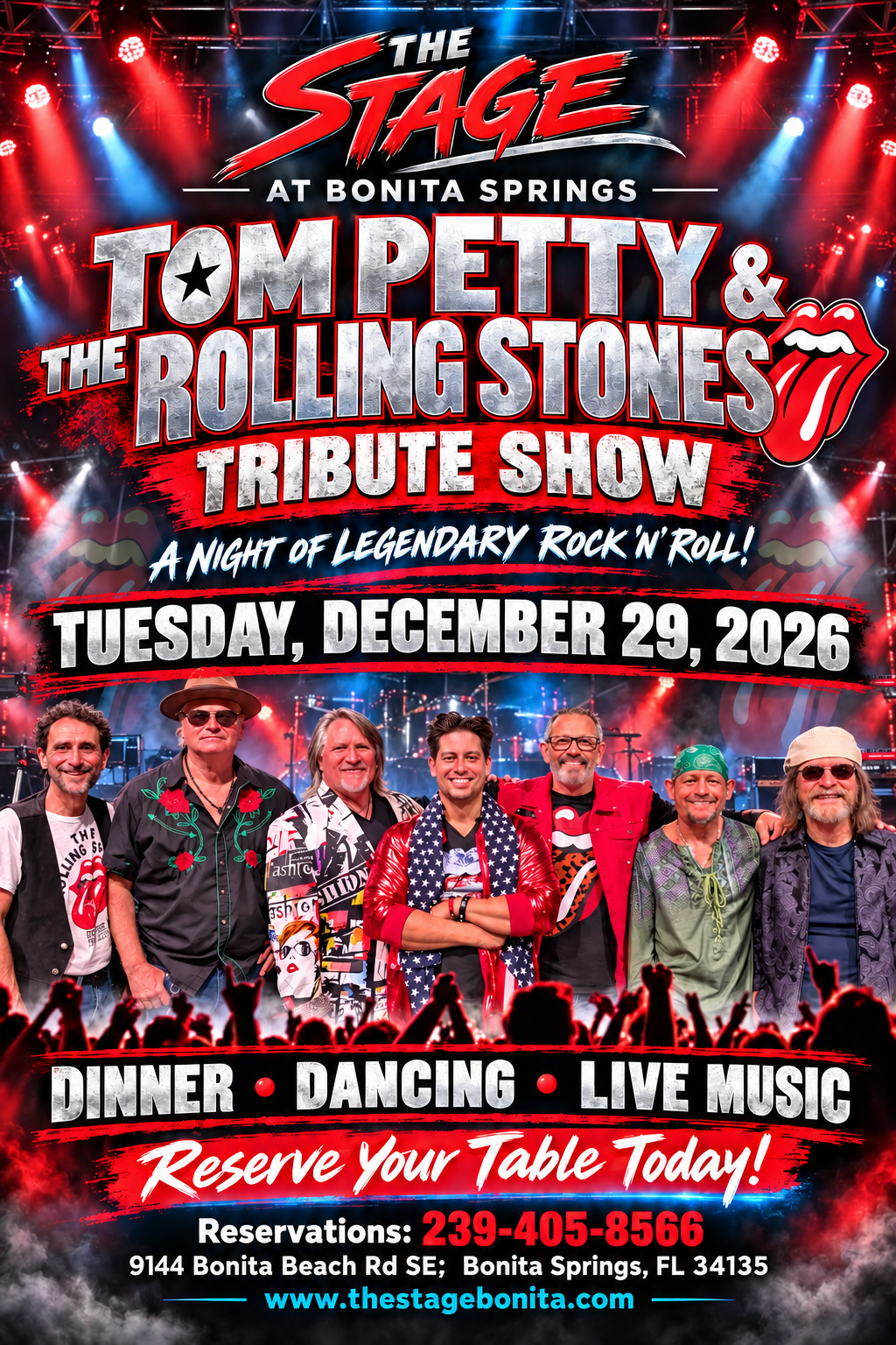 Poster for Tommy Petty & the Rolling Stones tribute show at Bonita Springs stage, Dec. 29, 2026.