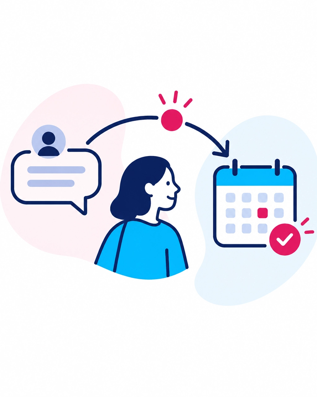 Chatting person with calendar and checkmark, suggesting scheduling or appointment confirmation