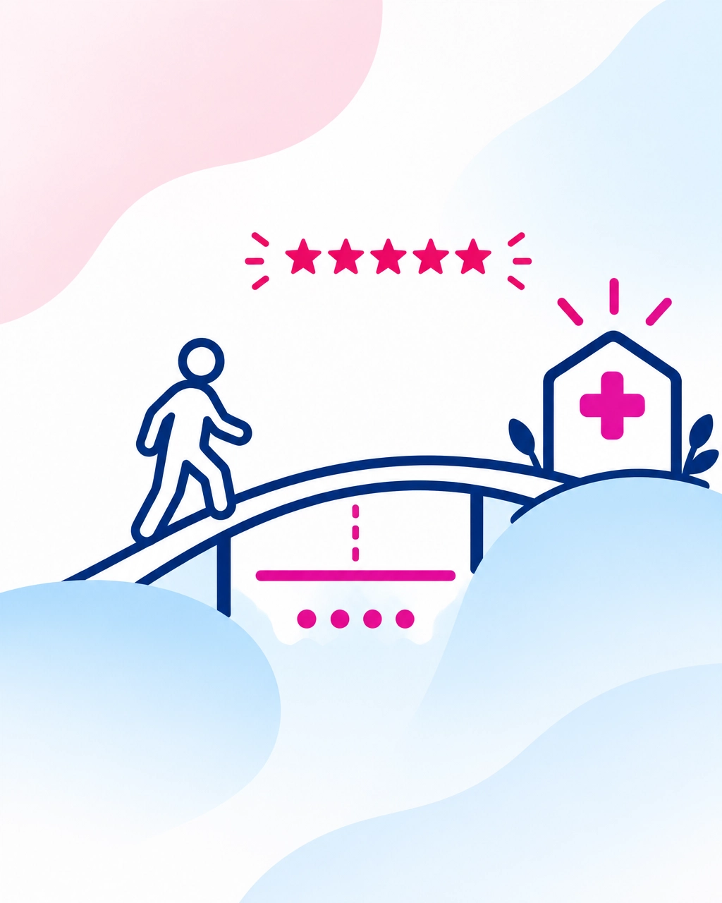 Illustration of a 3-step online booking process with form, profile, and calendar cards