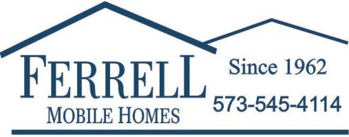 Logo for Ferrell Mobile Homes, with roof silhouettes over the name. Includes the phone number 573-545-4114 and 