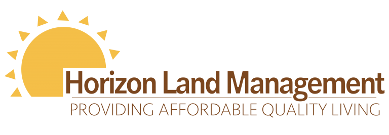 Horizon Land Management logo with a yellow sun and text.