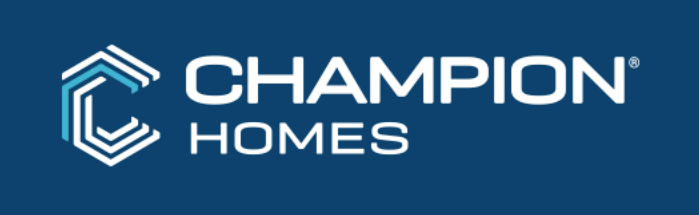 Champion Homes logo with a geometric house graphic and text on a dark blue background.