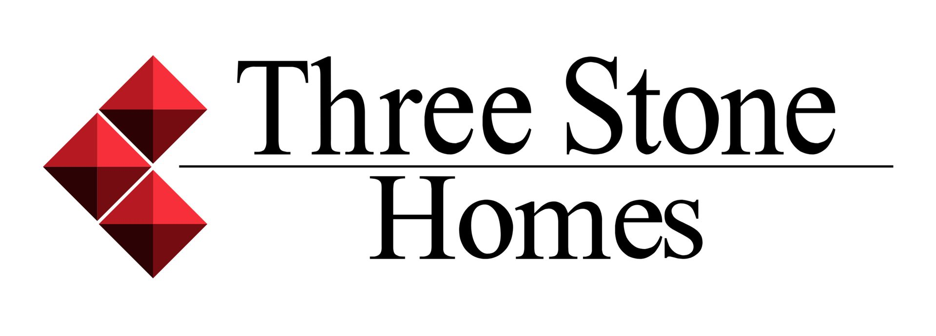 Three Stone Homes logo: red geometric shapes, white text on dark background.