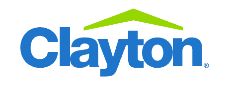 Clayton logo: Blue wordmark with green roof icon above.