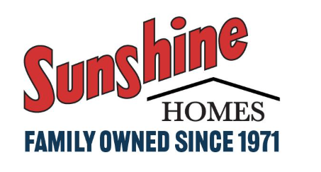 Logo for Sunshine Homes, a family-owned company since 1971, featuring red text and a house outline.