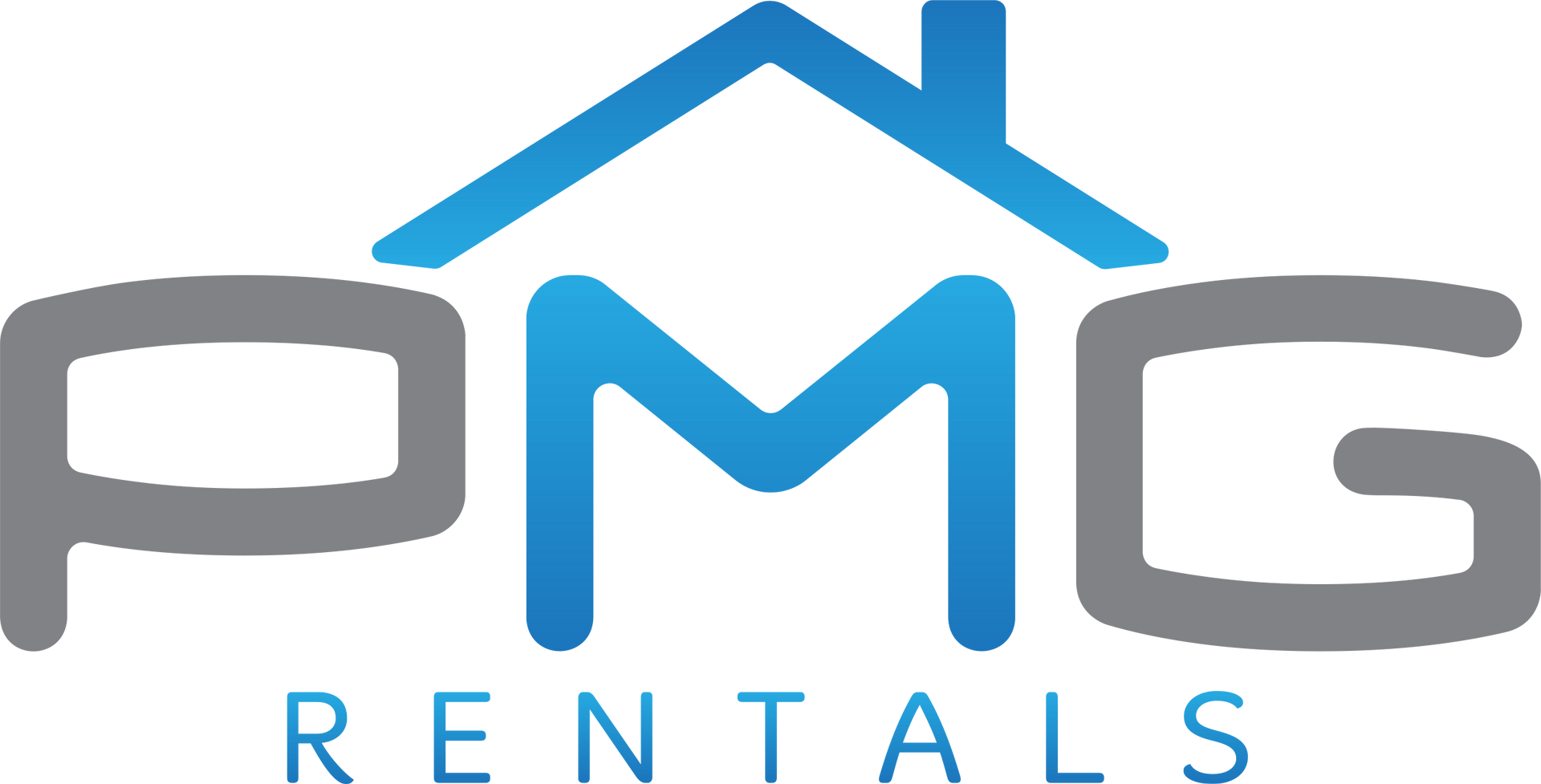 The logo for pmg rentals shows a house with a roof.
