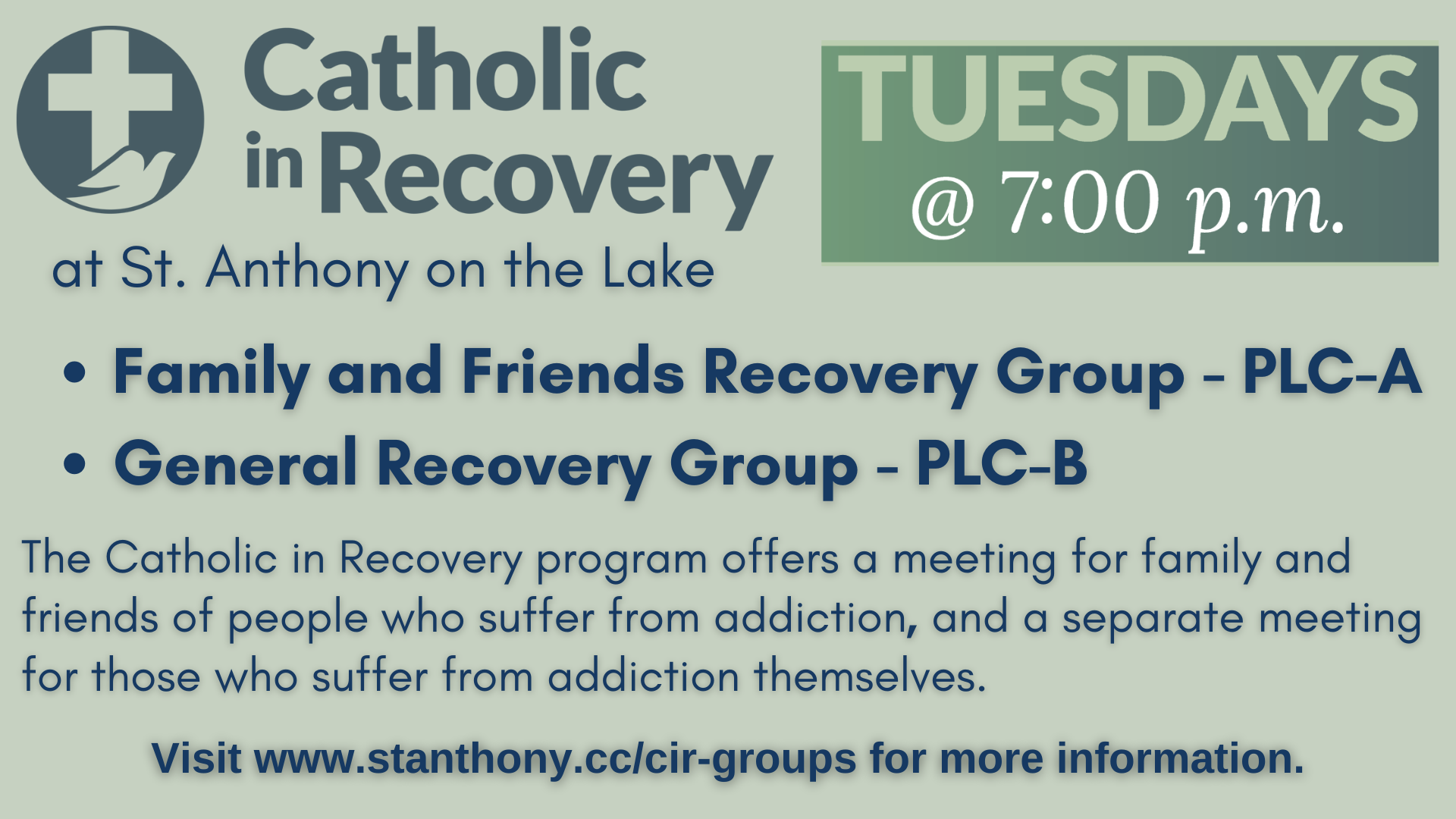 St. Anthony on the Lake Catholic in Recovery (CIR) Meetings