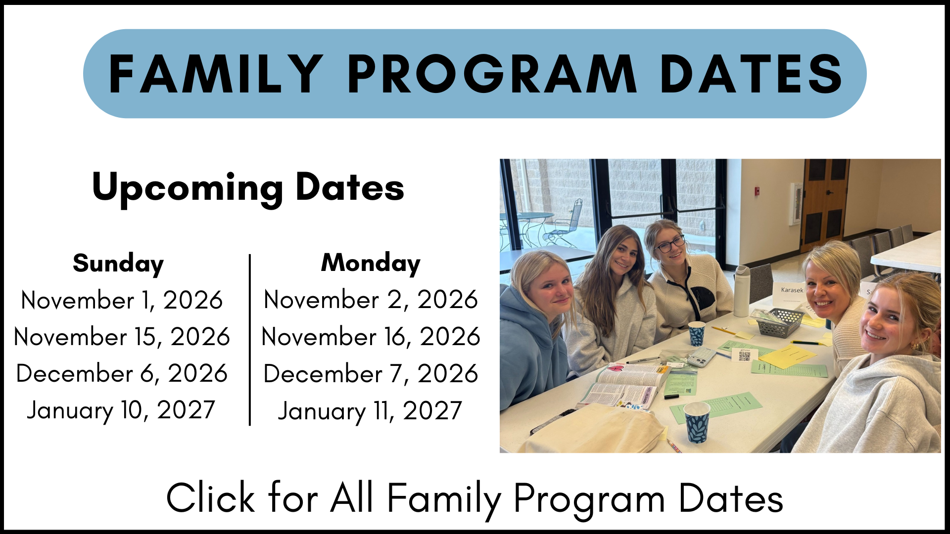 Family Program Dates at St. 