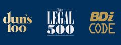 A blue background with the words dun 's 100 legal 500 and bdi code