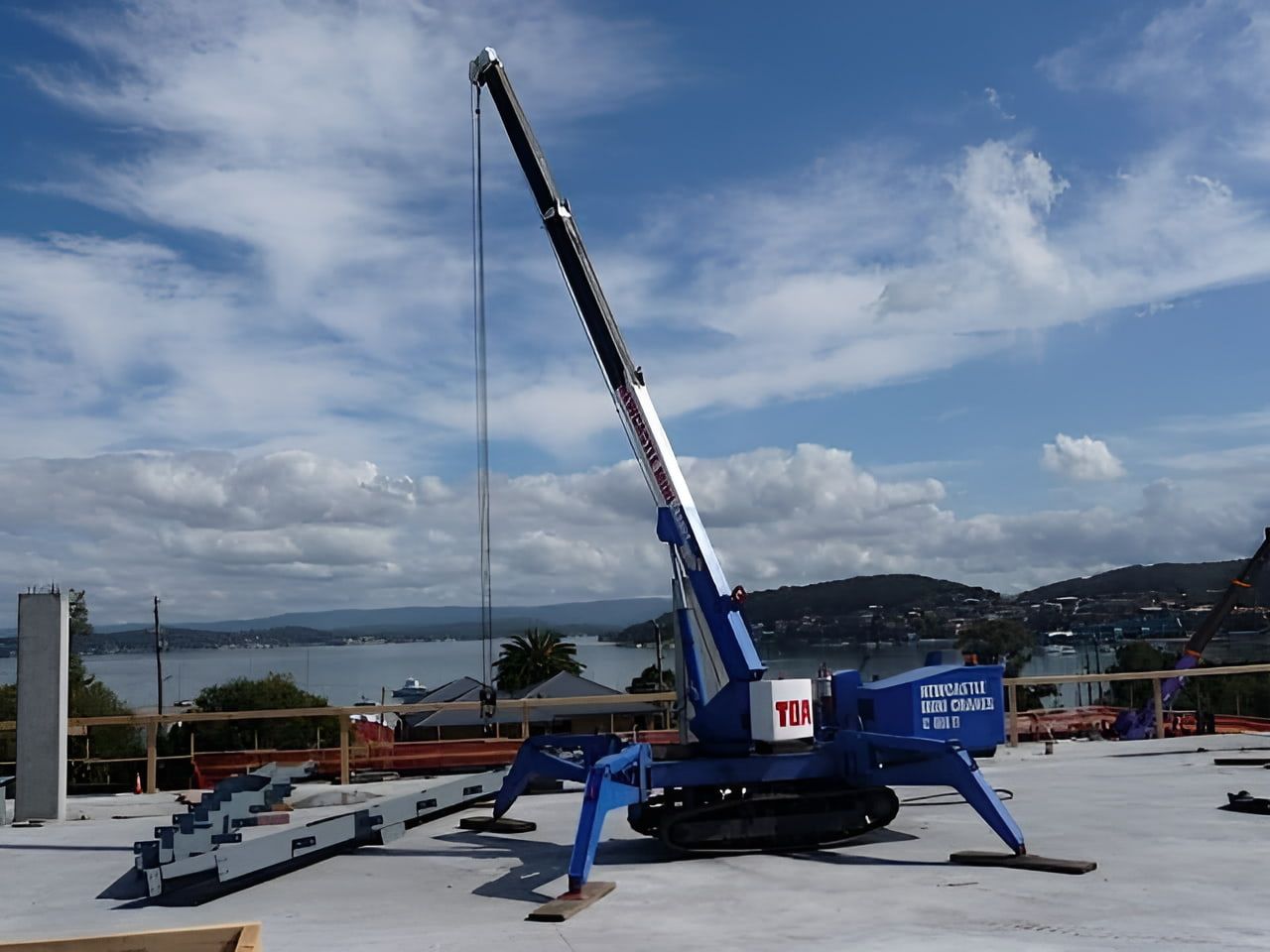A Blue Crane With The Word Tea On It — Newcastle Cranes In Maitland, NSW
