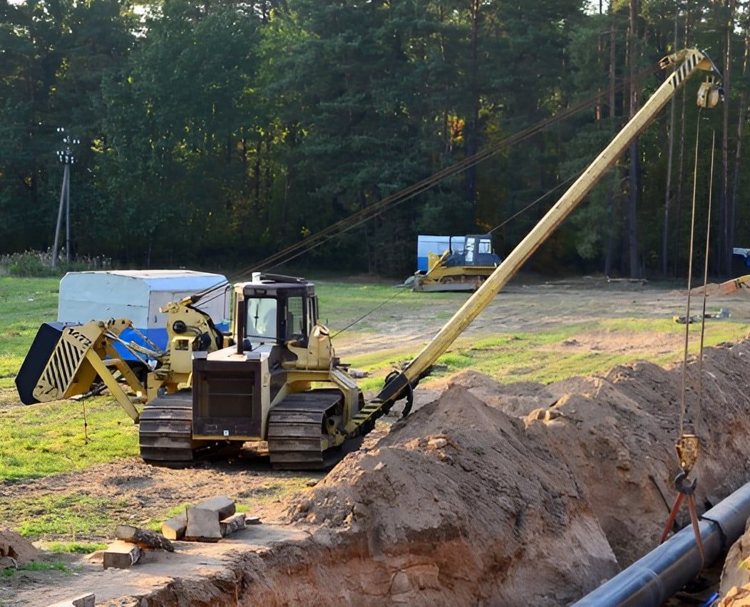 A Bulldozer Is Digging A Hole In The Ground Next To A Pipe — Newcastle Cranes In Cardiff, NSW