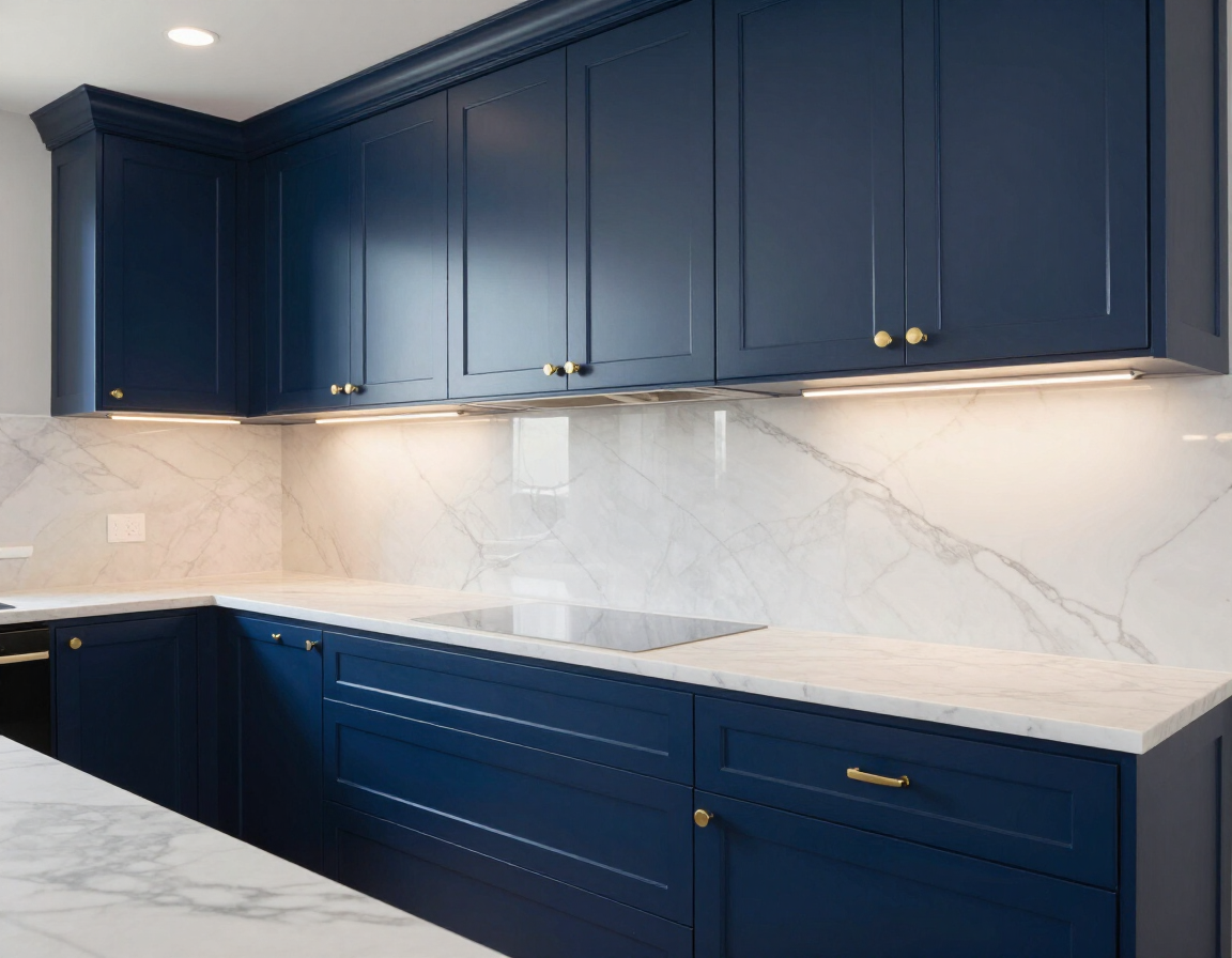 Craft Maid navy blue inset kitchen cabinets