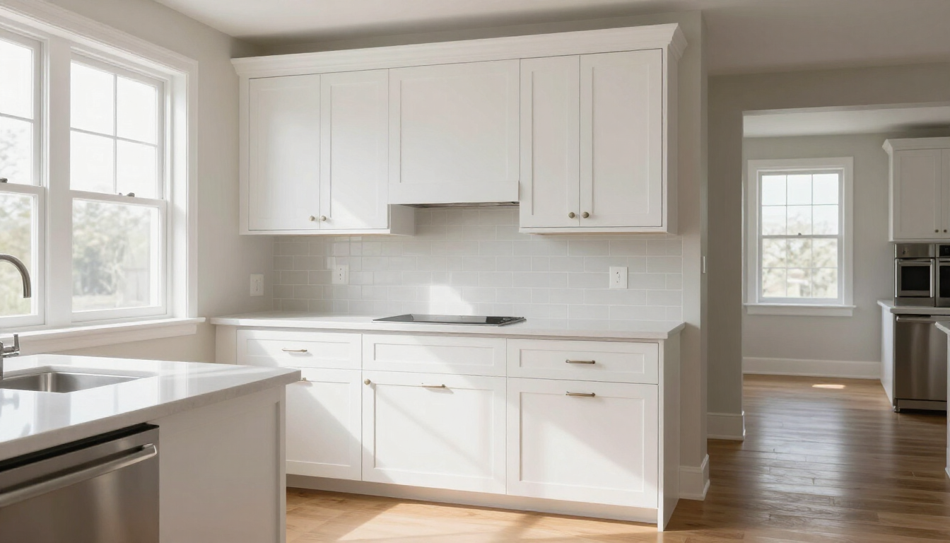 Wolf Cabinets transitional kitchen with raised-panel white painted cabinets