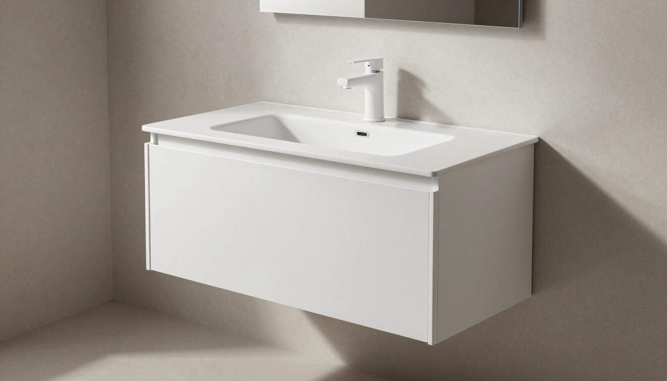 Floating wall-mount vanity in matte white
